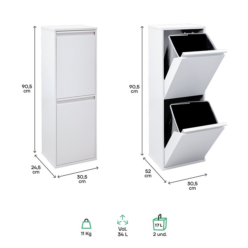 Cestino della spazzatura e riciclaggio Basic 2x17 L | ARREGUI