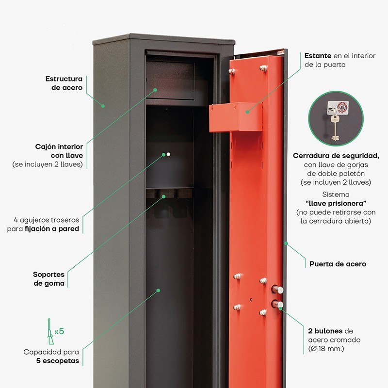 Gun Cabinet Braco for 5 Shotguns | ARREGUI
