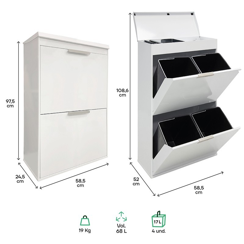 Cubo della Spazzatura e Riciclaggio Ecoclas Plus 4x17 L | ARREGUI