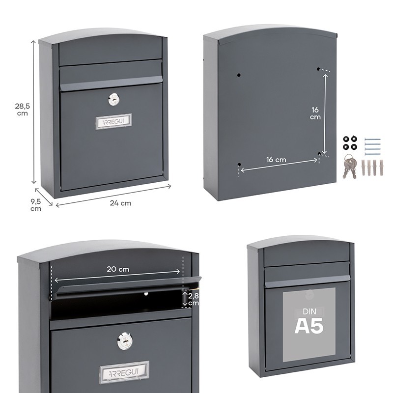 Compact Anthracite Outdoor Mailbox Size DIN A5 | ARREGUI