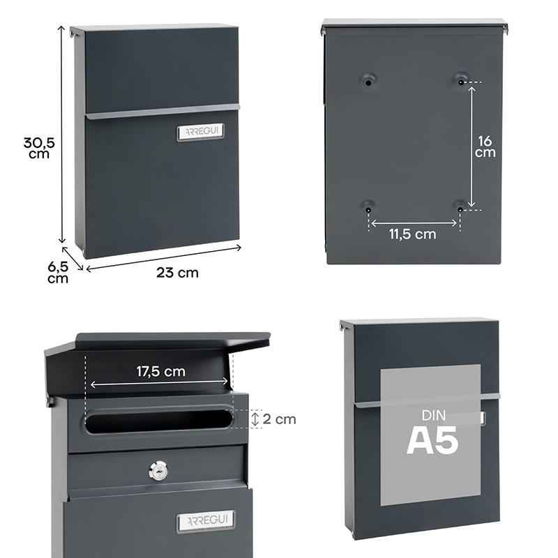 Linea Antracite Cassetta Postale Esterna Formato DIN A5 | ARREGUI