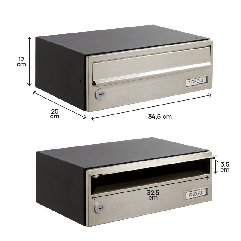 Slim 120x345x250 mm Corpo Nero, Frontale Inox | ARREGUI