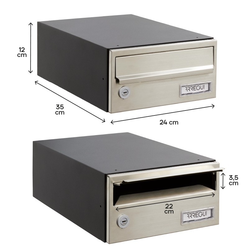 Slim 120x240x350 mm Black Body, Stainless Front | ARREGUI