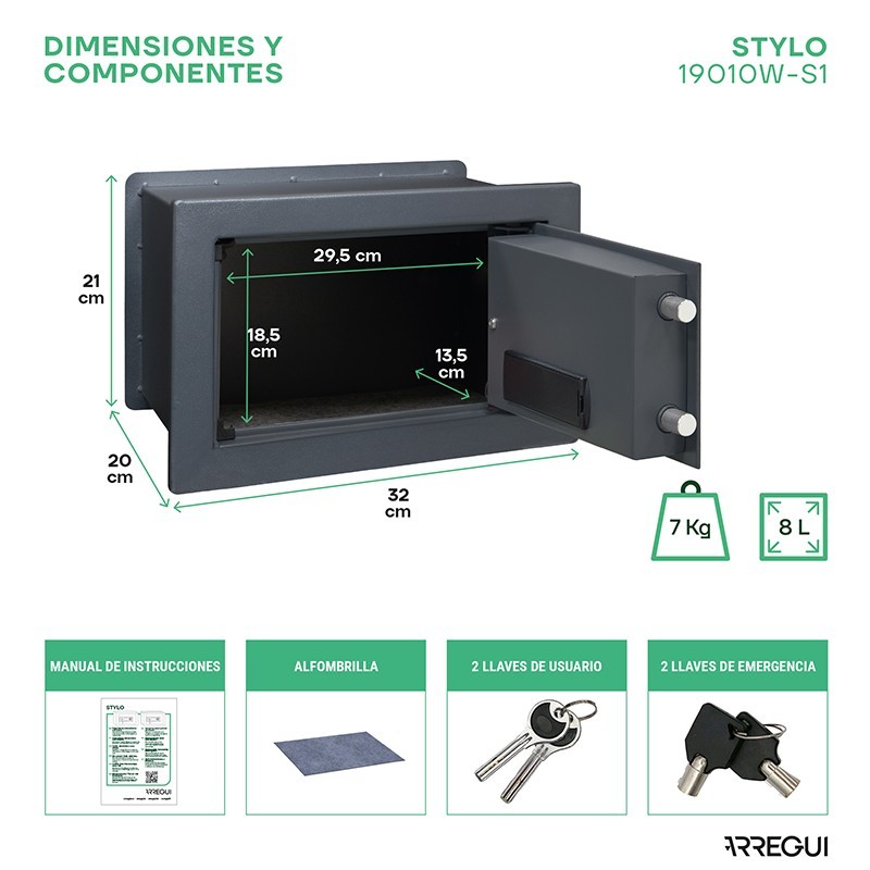 Recessed Electronic Safe Stylo+Key | ARREGUI