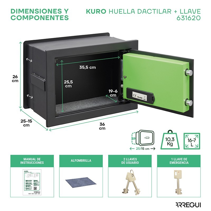 Cassaforte a incasso Kuro Fingerprint+Chiave | ARREGUI