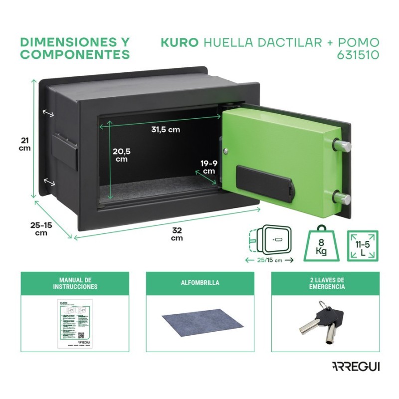 Kuro Fingerprint Wall Safe | ARREGUI
