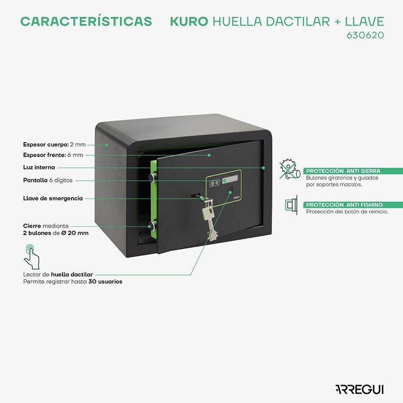 Cassaforte a sovrapporre Kuro Fingerprint+Chiave | ARREGUI
