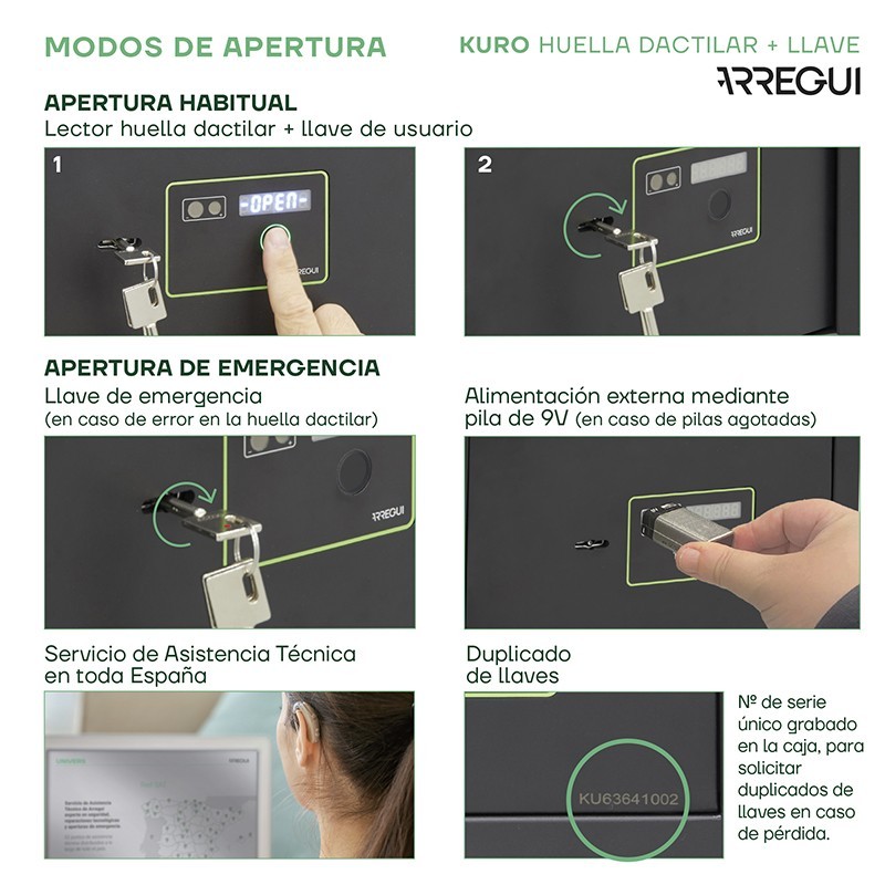 Surface-Mounted Safe Kuro Fingerprint+Key | ARREGUI