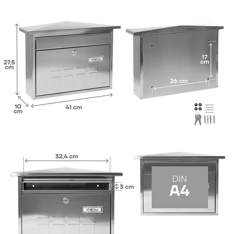 Stainless Steel Outdoor Mailbox Size DIN A4 | ARREGUI